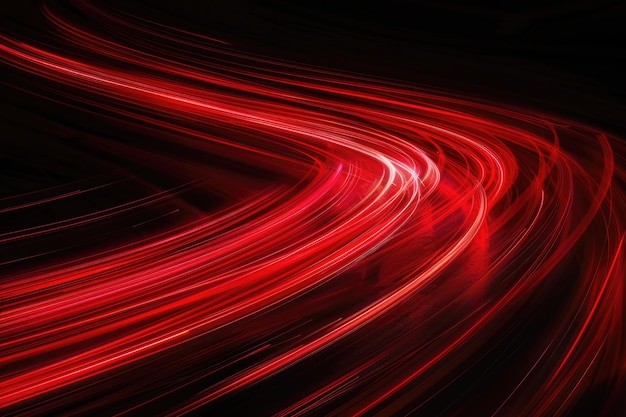 Photo abstract red light trails in the dark background