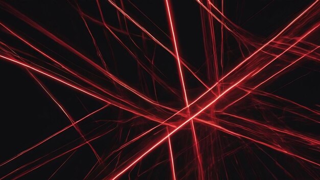 Photo abstract red lines drawn by light on a black background laser lines