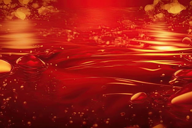 Abstract red liquid background with gold elements