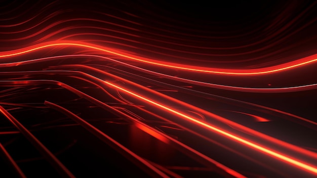 Abstract red and orange neon lines for background Generative AI