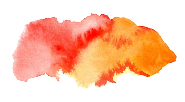 Abstract red orange and yellow watercolor background isolated on white