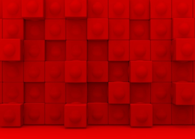 Abstract red shpere ball inside cube box stack wall background.