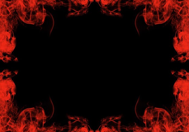 Foto cornice di fumo rosso astratto su sfondo nero