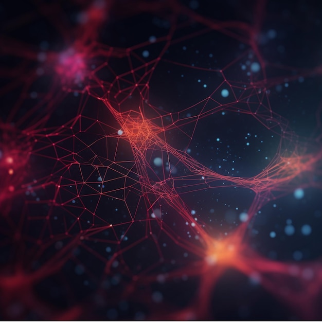 Abstract red technology background Network connection structure 3D rendering