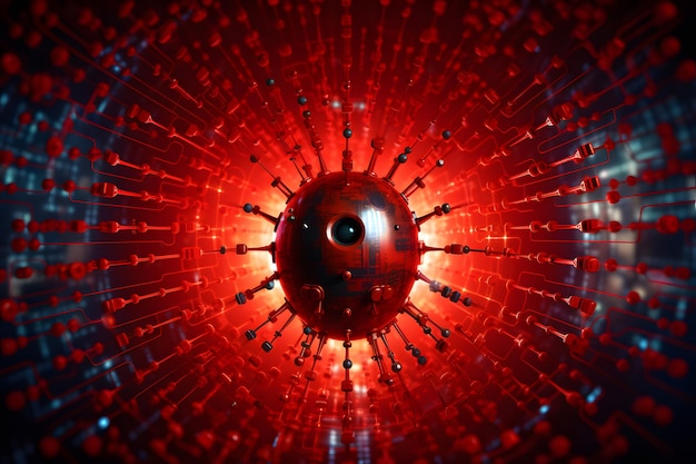 Abstract red virus in digital space technology concept