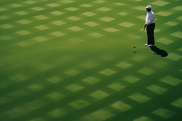 Photo abstract representation of a golfers precise swing using geometric shapes and serene hues to convey the concentration and skill required in the sport