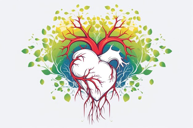 An abstract representation of a heart with roots