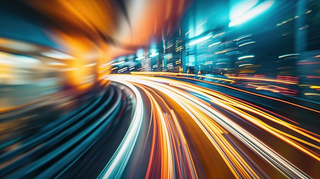 Фото Абстрактное представление скорости и движения с полосами света на фоне городского пейзажа, передающего эне