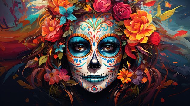 An abstract representation of the vibrancy and energy of day of the dead festivities