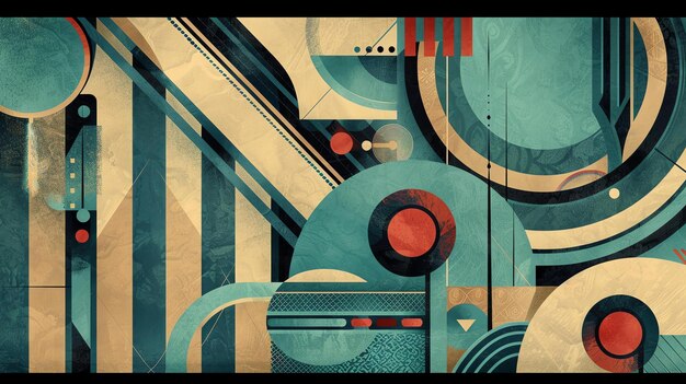 Foto abstract retro futurisme geometrische vormen compositie midden-eeuwse moderne stijl art deco geïnspireerd vintage kleurpalet grunge textuur