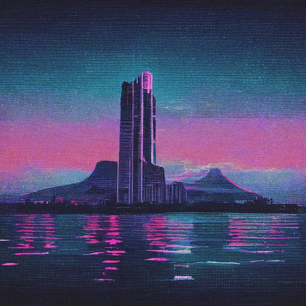 Photo abstract retro futuristic scifi synthwave landscape in space with stars vaporwave stylized 3d illustration for edm music ai render