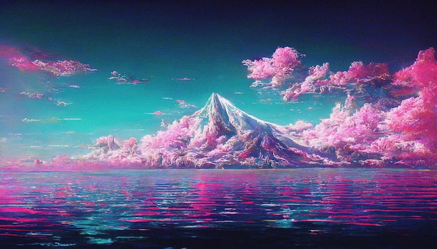 Abstract Retro futuristic scifi synthwave landscape in space with stars Vaporwave stylized 3D illustration for EDM music Ai render