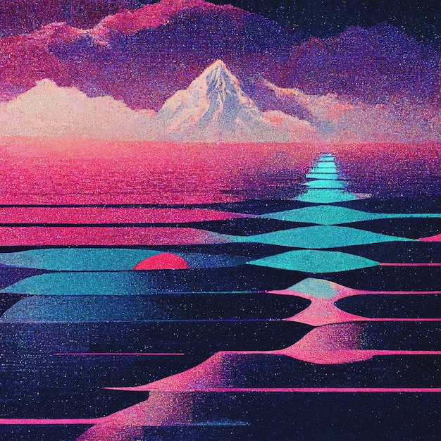 Abstract retro futuristic scifi synthwave landscape in space\
with stars vaporwave stylized 3d illustration for edm music ai\
render