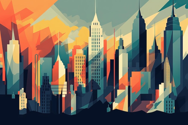 Abstract Retro Pattern Inspired by New York City Skyline