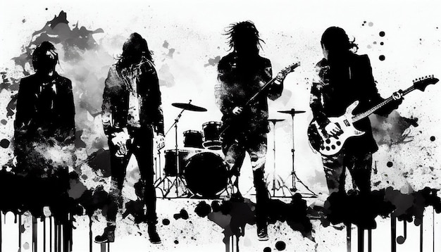 Gruppo rock astratto in stile acquerello bianco e nero di generative ai