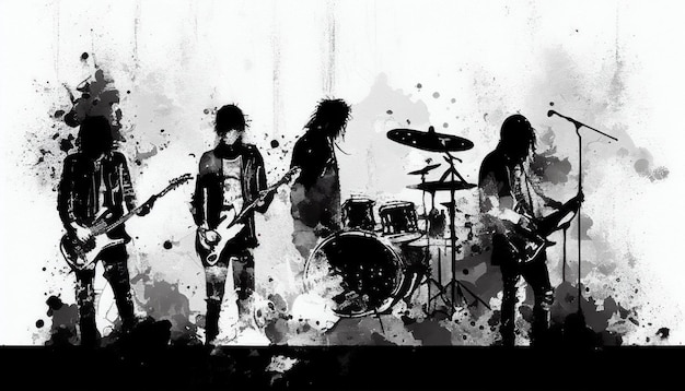 Photo abstract rock band in black and white watercolor style by generative ai