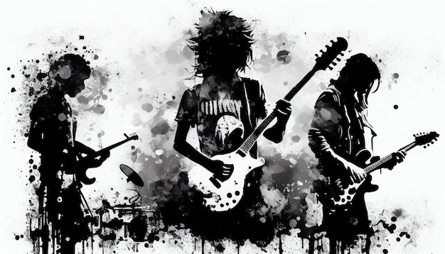 Abstract rock band in black and white watercolor style by Generative AI