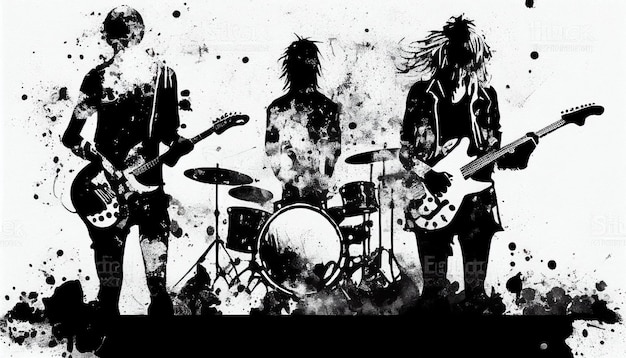 写真 generative ai による白黒の水彩風の抽象的なロック バンド