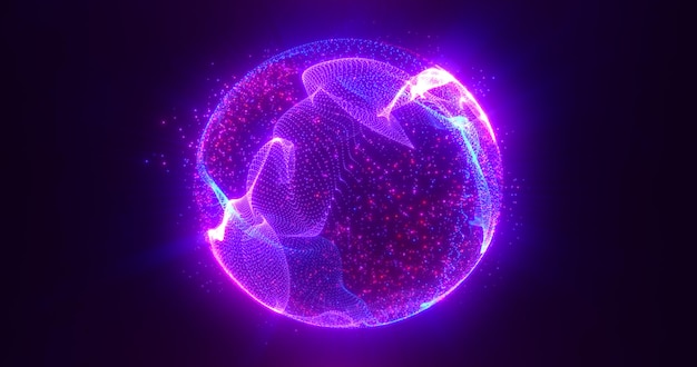 Abstract rond blauw tot paars bollicht helder gloeiend van energiestralen en magische golven