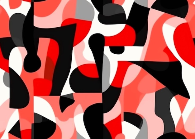 Abstract rood en zwart patroon met witte en zwarte vormen generatieve ai
