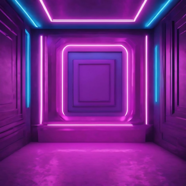 Abstract room interior for backgrtound with blue and violet neon