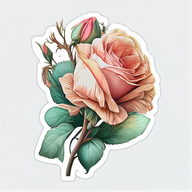 Photo abstract rose flower sticker digital illustration ai