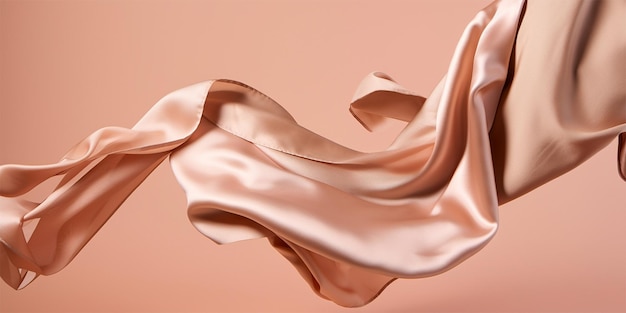 Abstract rose gold silk cloth flying in motion on mid air Generative AI