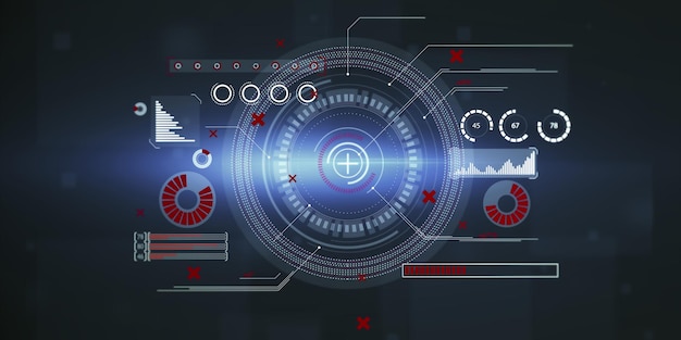 abstract round interface with red cross on dark wallpaper hud future safety and cyber attack concept 3d rendering