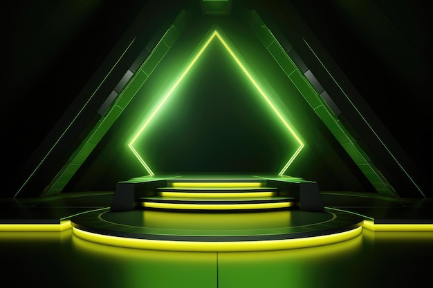 Photo abstract round podium illuminated with green neon lights