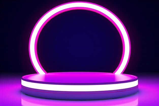 Abstract round podium illuminated with neon light award ceremony concept