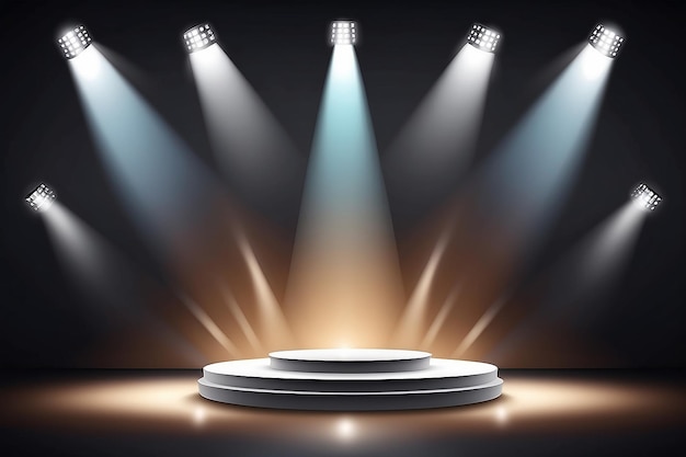 スポットライトで照らされた抽象的な丸いポディウム 授賞式のコンセプト ステージの背景