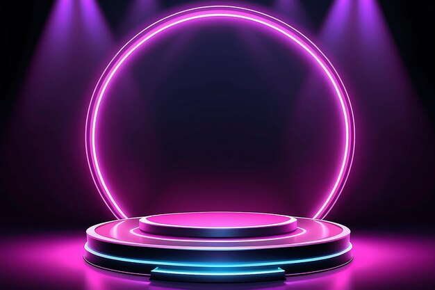 Photo abstract round podium illuminated with spotlight and neon award ceremony concept stage backdrop vector illustration