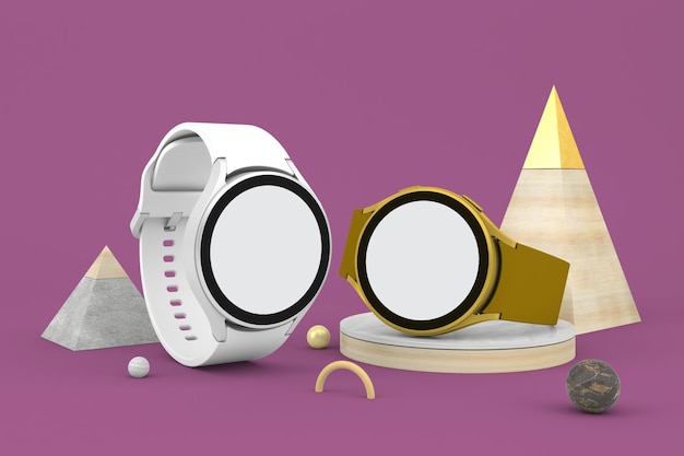 Abstract Round Smart Watches Right Side In Pink Background