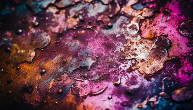 Abstract rusty metal wall with mottled purple paint generated by AI