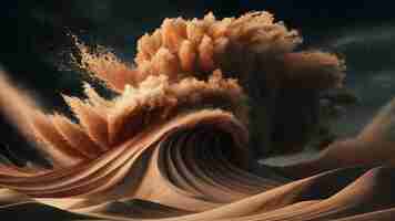 Photo abstract sand cloudgolden colored sand splash agianst dark background