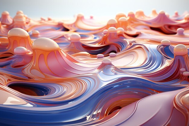 Abstract scene of blue and pink liquids waves background generative ai