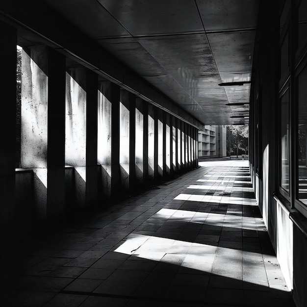 Foto scena astratta di un corridoio in un edificio con luce e ombra