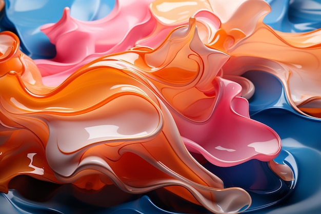 写真 青とピンクの液体の波の背景の抽象的なシーンジェネレーティブ ai