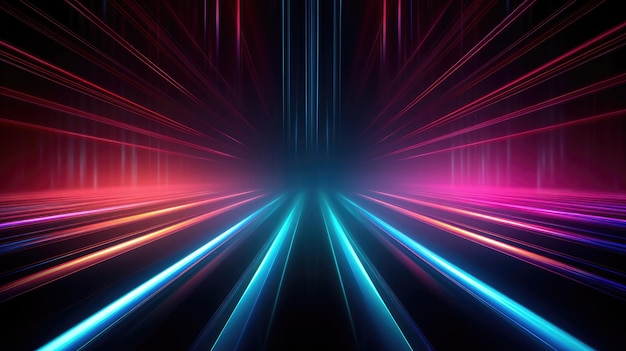 abstract scene of speed motion on a dark background neon lights