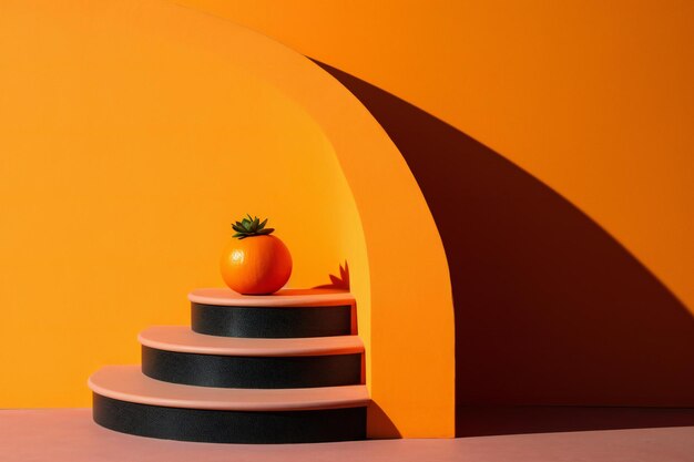 Abstract scene with geometric shapes and orange background