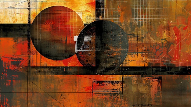 Foto abstract schilderij met een grunge textuur het schilderij is in een warm kleurenpalet met een donkere achtergrond