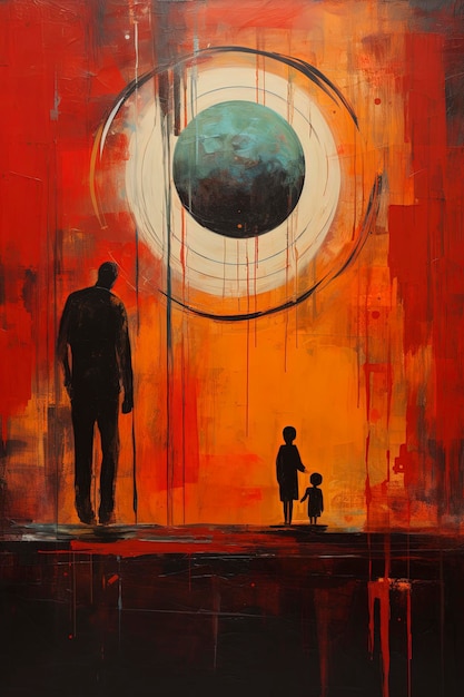 abstract schilderij over een man die in het reine komt met zijn aanstaande vaderschap