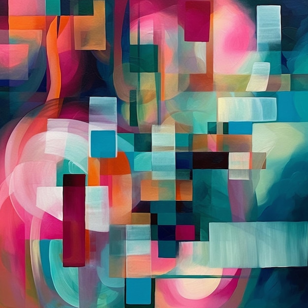 abstract schilderij van een kleurrijke achtergrond met veel vierkanten generatieve ai