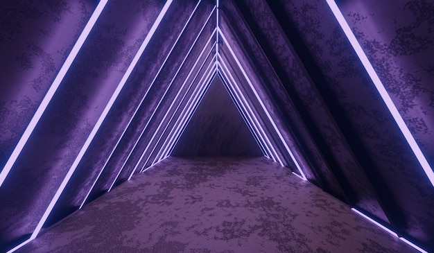 Photo abstract sci-fi tunnel with purple light.