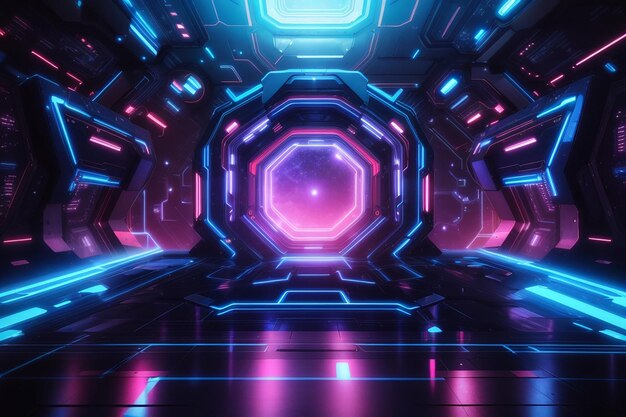 Abstract science fiction futuristic background with blue neon lights