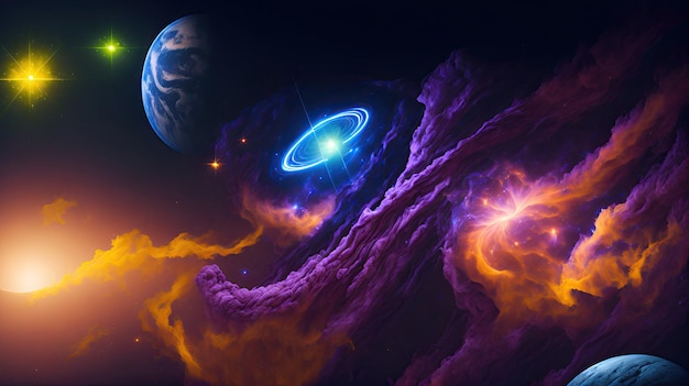 Abstract scientific background planets in space nebul