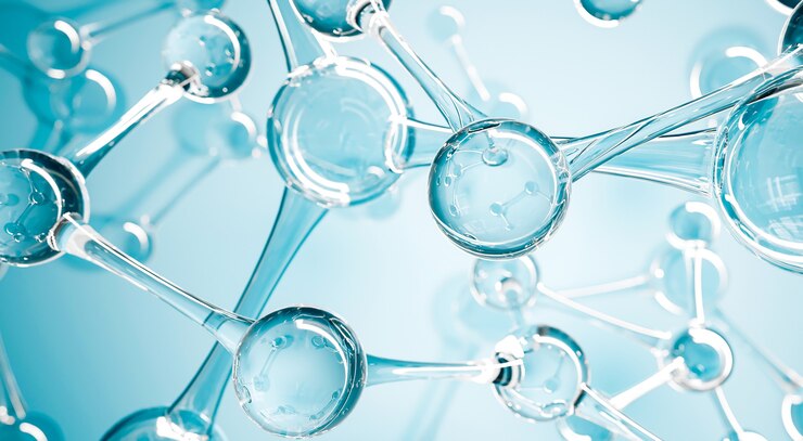 Abstract scientific blue molecules