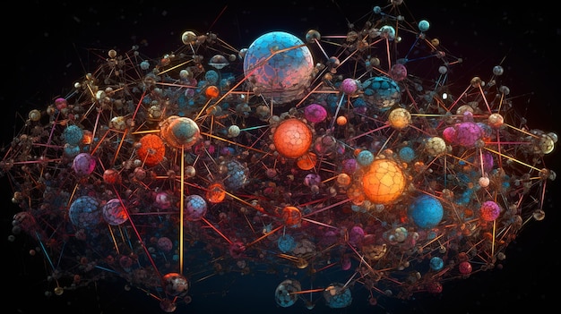 Abstract scientific concept with connected cells and particles Science microscopic background