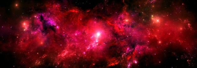 Abstract scifi background with colorful red nebula and bright starlight