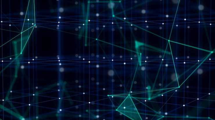 Photo abstract scifi cube with particle and line with digital indicators technology network connection on world global digital connections ai wireframe cube blockchain encryption 3d rendering